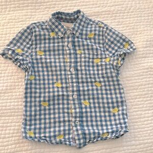 Mini Boden Gingham Lemon Short Sleeve Button Up Shirt